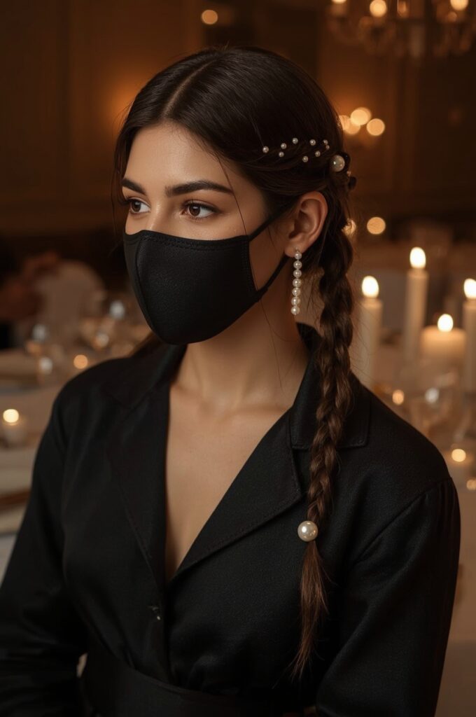 Side Part Braids with Pearl Accessories