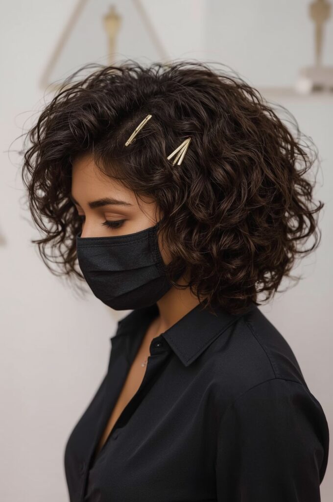 Side Part Curly Style with Barrettes