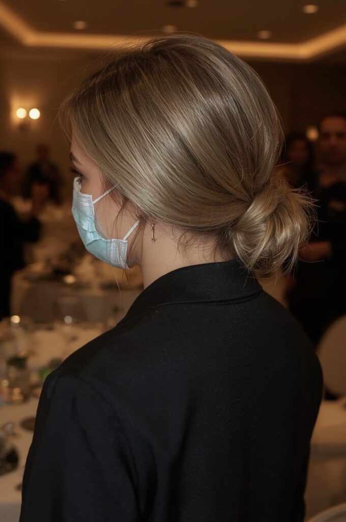 Side Part with Sleek Low Chignon