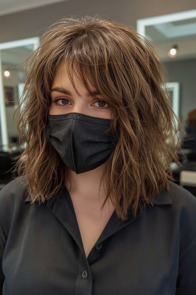 Wispy Bangs on Thick Textured Lob