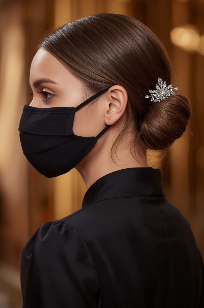 Side Part with Sleek Side Bun and Hair Pin