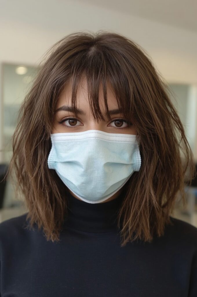 Sleek Lob with Wispy Curtain Bangs