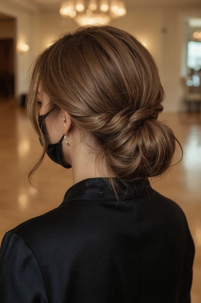 Side Part Braids into Low Chignon