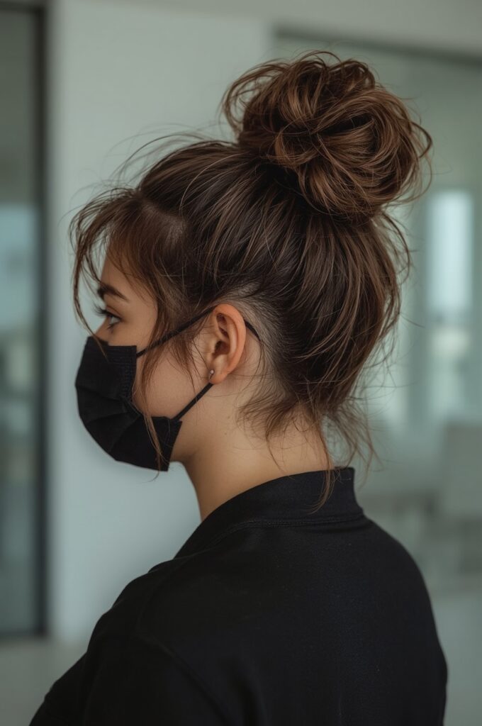 Side Part Curly Top Knot