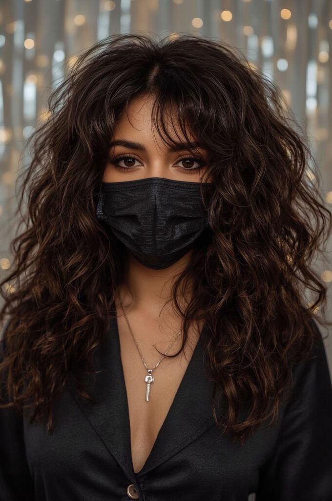 Voluminous Curls with Wispy Curtain Bangs