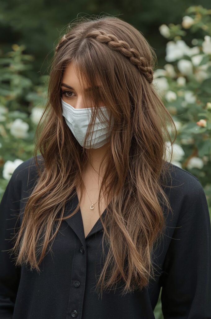 Side Part Braided Headband with Flowing Hair