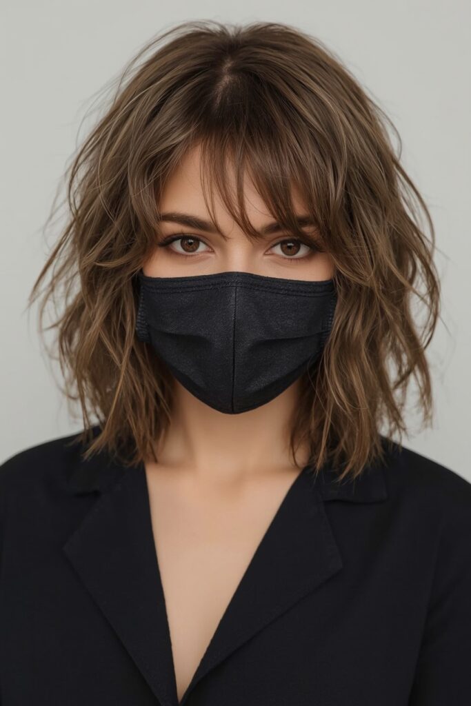 Short Layered Waves with Brow-Grazing Bangs