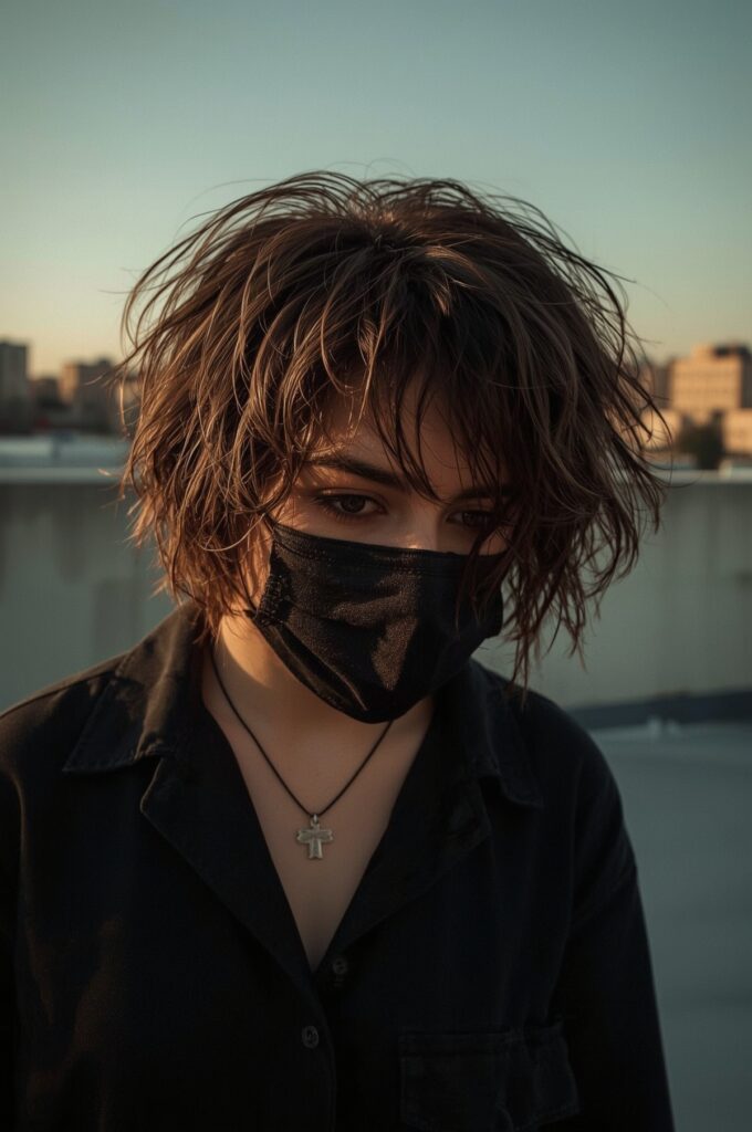 Side Part Curly Wolf Cut