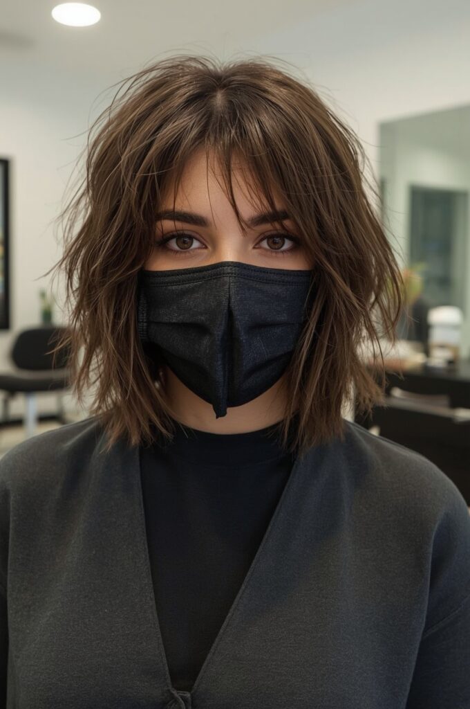 Wispy Curtain Bangs with Layered Bob