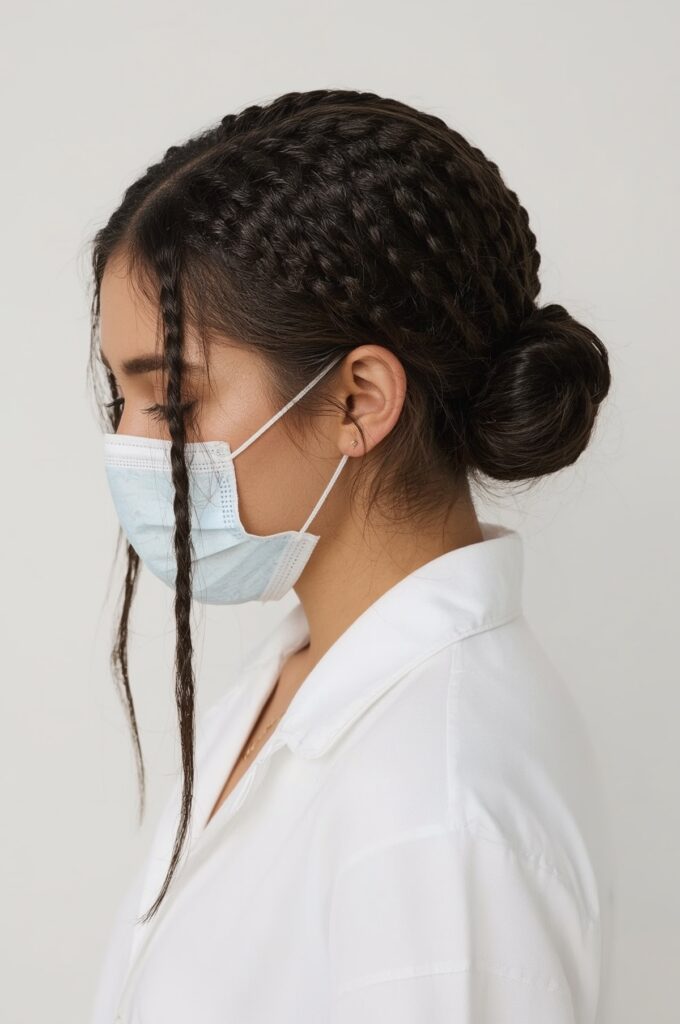 Side Part Feed-In Braids into a Low Bun