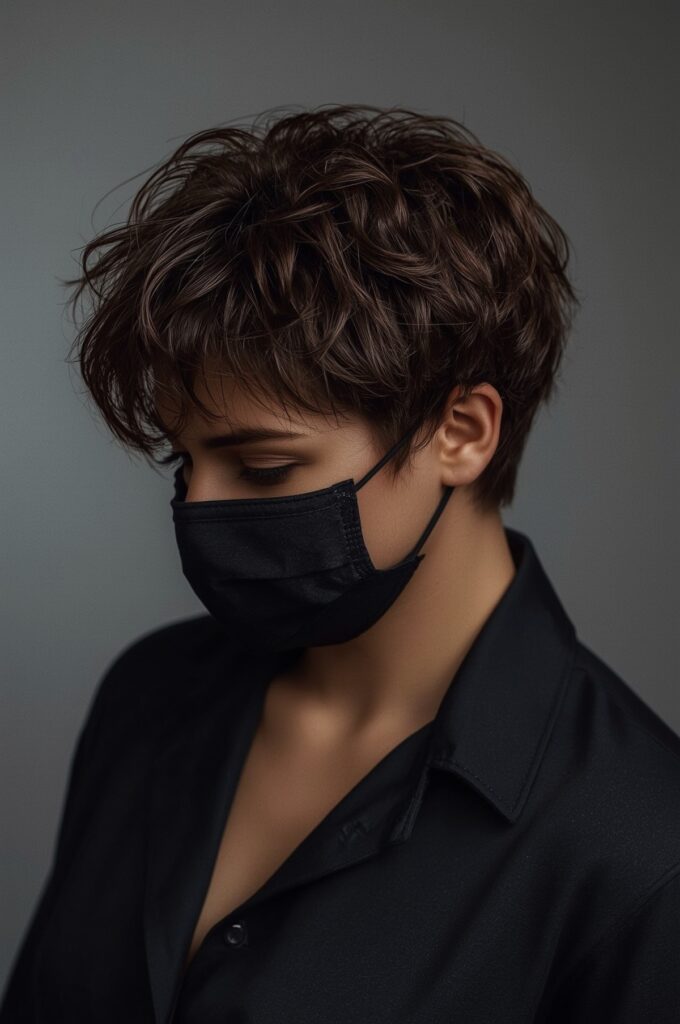 Side Swept Curly Pixie Cut