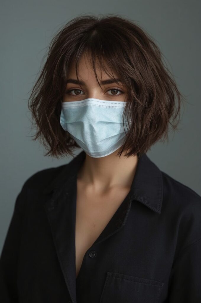 Angled Bob with Wispy Curtain Bangs