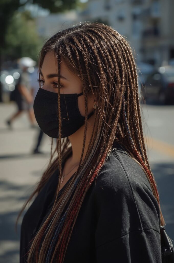 Zigzag Parted Side Braids with Color Accents