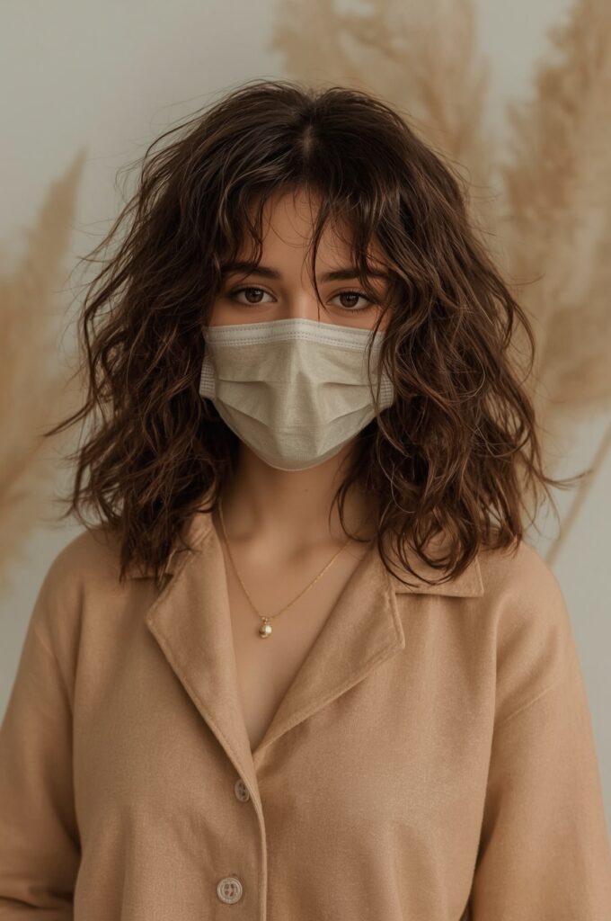 Curly Lob with Wispy Curtain Bangs