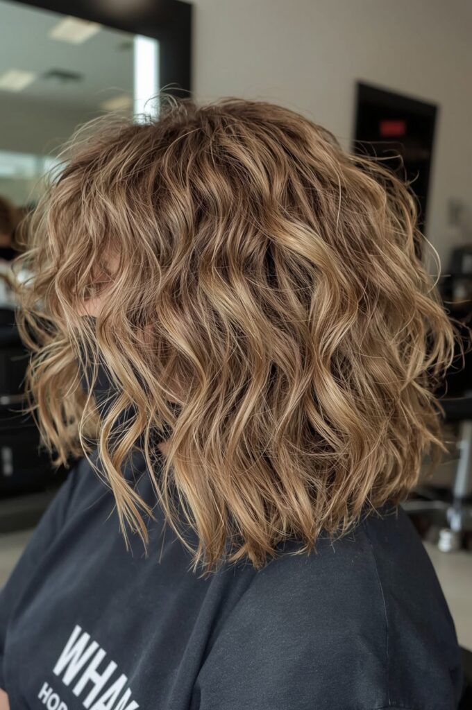 Side Part Curly Lob with Highlights