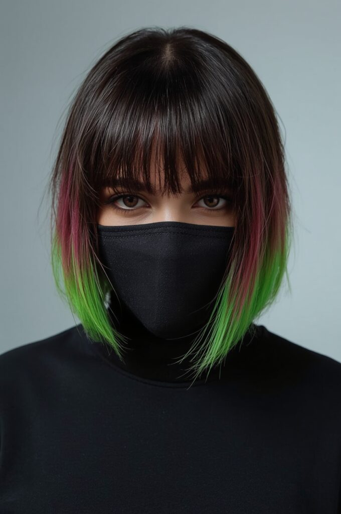 Blunt Cut with Neon Highlights