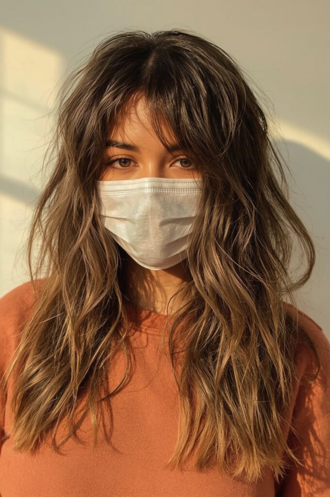 Long Wavy Hair with Wispy Bangs and Balayage