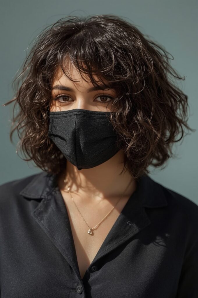 Curly Bob with Light Wispy Bangs