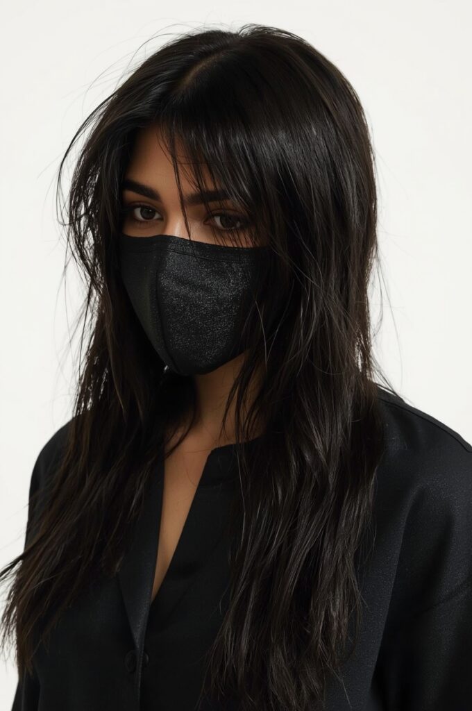 Sleek Long Layers with Thin Wispy Bangs