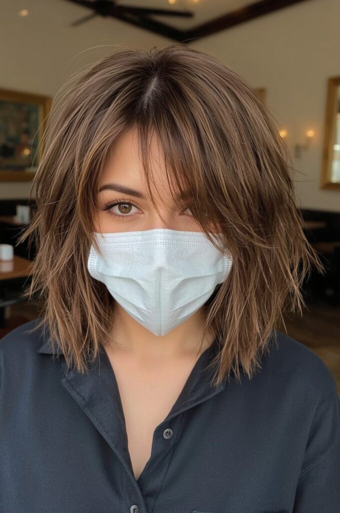 Wispy Feathered Bangs with Layered Bob