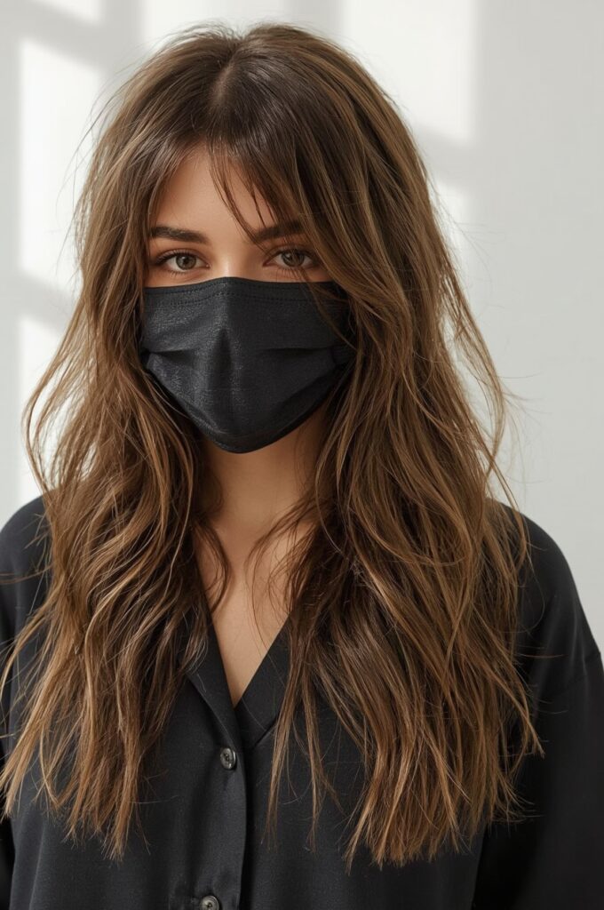 Long Layered Hair with Wispy Fringe Highlights