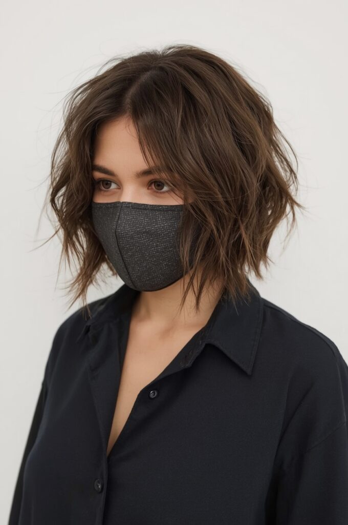 Textured Bob Layers with Wispy Side Bangs