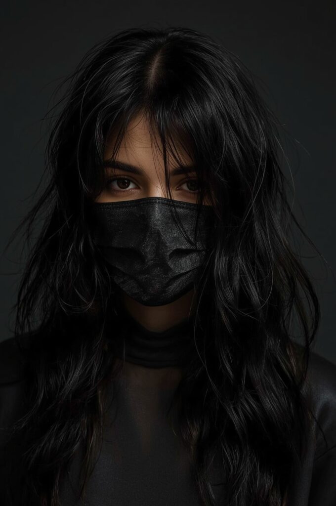 Long Shiny Black Hair with See-Through Wispy Bangs