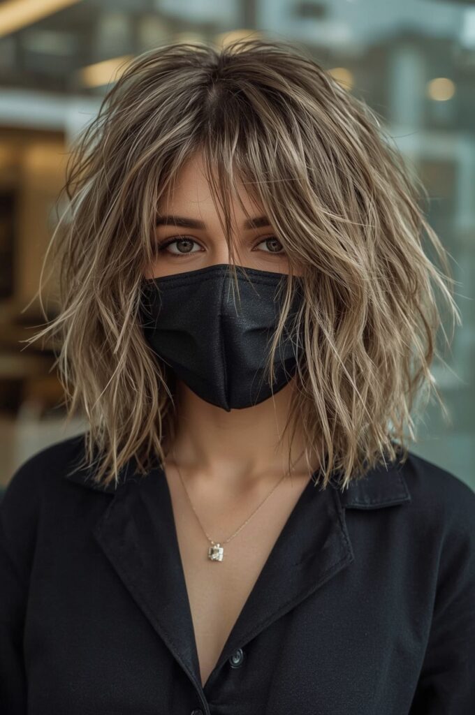 Shaggy Lob Layers with Wispy Curtain Bangs