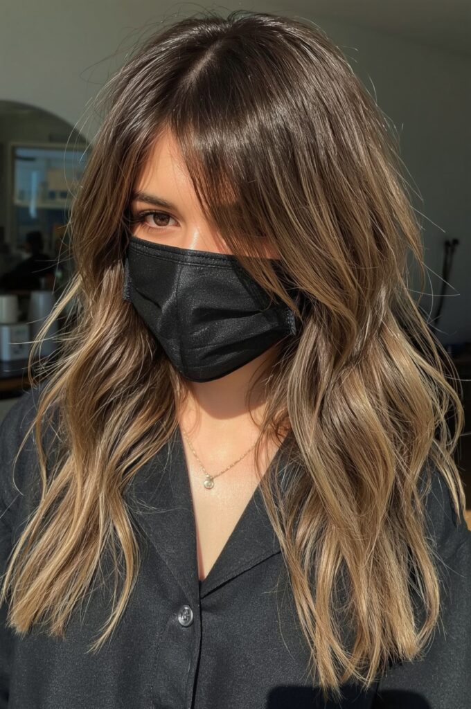 Long Hair with Wispy Bangs and Face-Framing Highlights