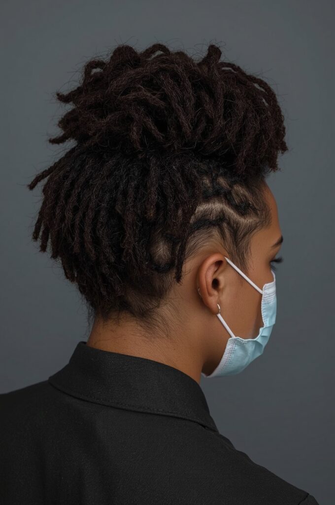 Faux Locs into Mohawk Updo