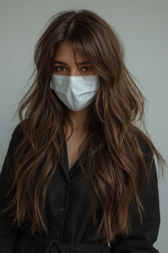 Long Flowing Hair with Wispy Bangs and Lowlights