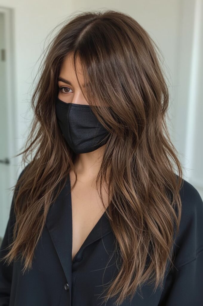 Wispy Side Curtain Bangs with Long Layers