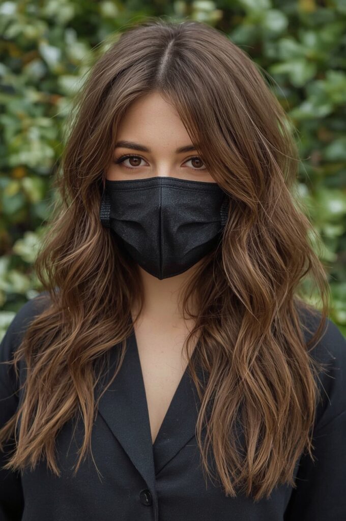 Long Wavy Layers with Wispy Curtain Bangs