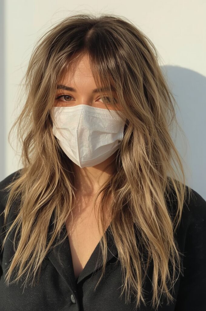 Long Hair with Wispy Bangs and Soft Balayage Blend