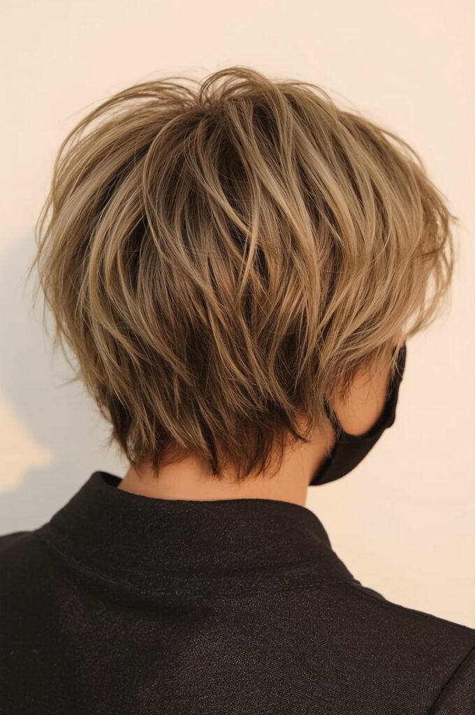 Layered Pixie with Blonde Highlights