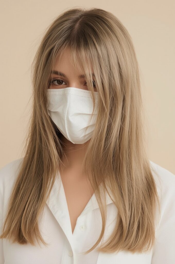 Long Straight Hair with Soft, See-Through Bangs