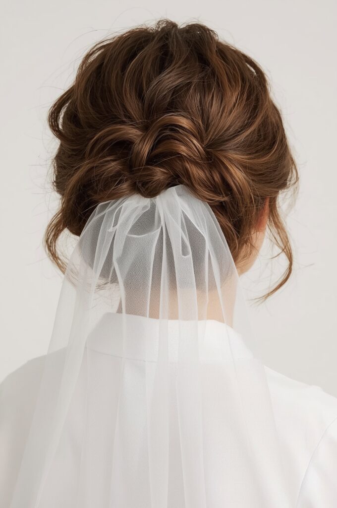 Textured Updo with Veil Anchoring