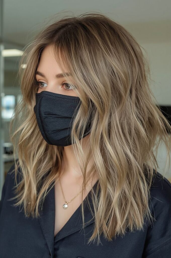 Wispy Bangs with Face-Framing Layers for Dimension