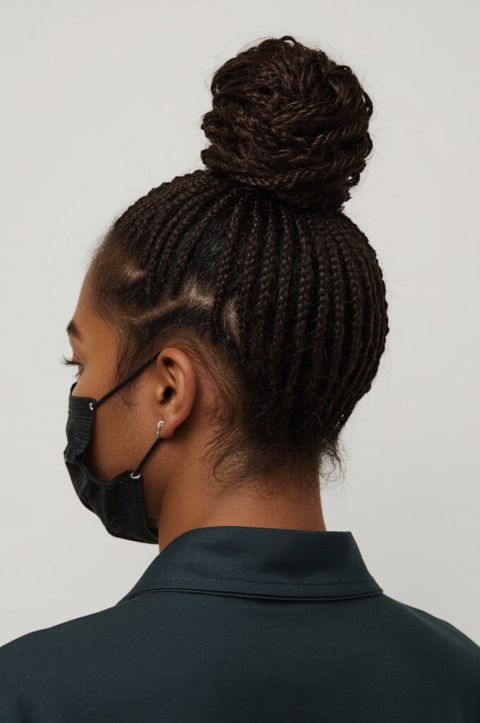 High Top Knot Wrapped in Micro Braids