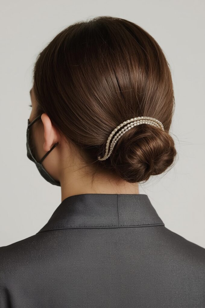 Sleek Bun with Metallic Hair Cuffs