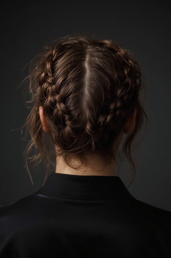 Twisted Crown Updo with Edgy Parting