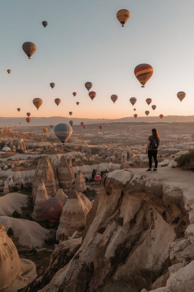 Cappadocia Turkey Hot Air Balloons Over Fairy Chimneys