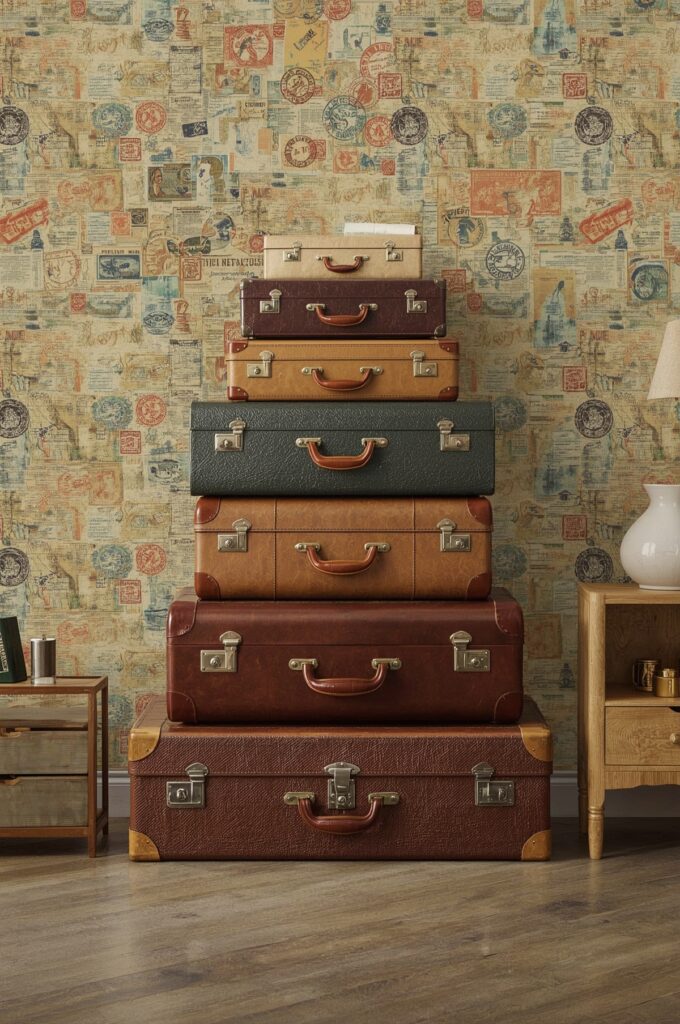 Retro Suitcase & Passport Stamp Wallpaper