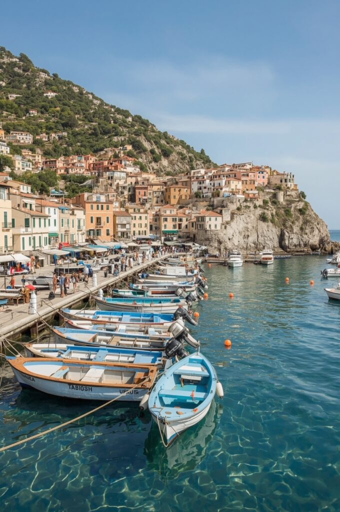 Mediterranean Fishing Village Wallpaper